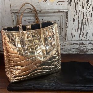 YSL Gold Mirrored Croc patterned tote